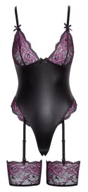 Cottelli Lingerie Body z Pasami do Pończoch i Koronką, L, Czarny/Rożowy