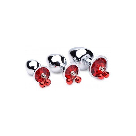 XR Brands Rumpum Red Zestaw 3 korkow z ozdobnymi dzwoneczkami, aluminium
