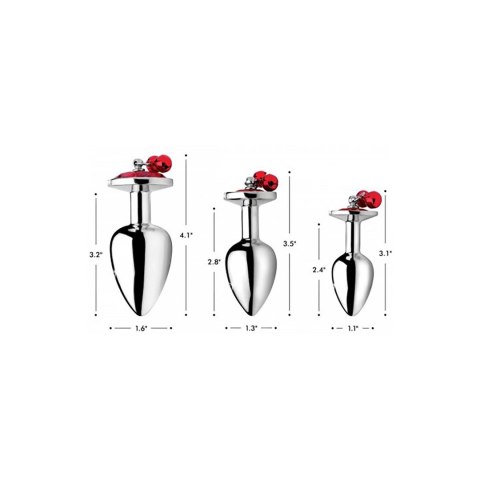 XR Brands Rumpum Red Zestaw 3 korkow z ozdobnymi dzwoneczkami, aluminium