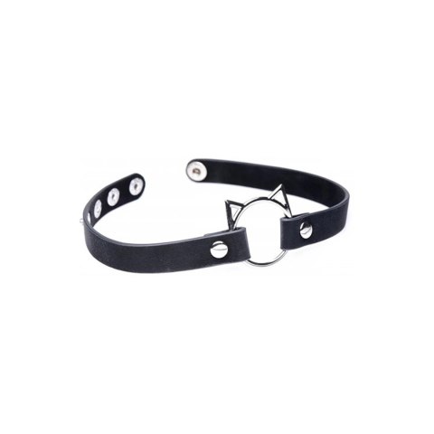 XR Brands Slim Kinky Kitty Ring Choker skorzany regulowany czarny