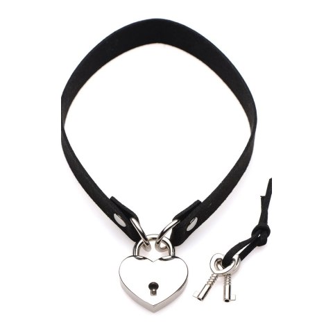 XR Brands Choker Locking Heart z zamkiem serce, czarny, regulowany
