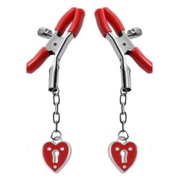 XR Brands Heart Lock - zaciski z sercem, metal, czerwony, regulowane