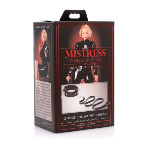 XR Brands Obroża skorzana z regulacją i smyczą, czarna