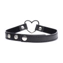 XR Brands Choker Heart Czarny, serce chromowane, pasek wegański