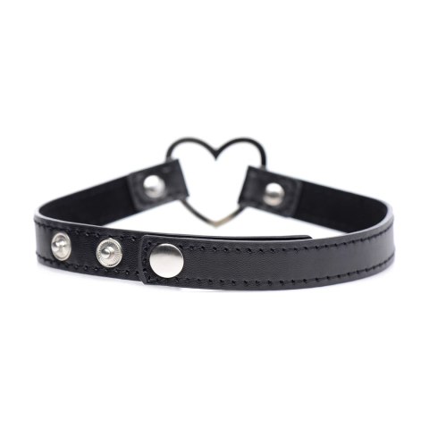 XR Brands Choker Heart Czarny, serce chromowane, pasek wegański