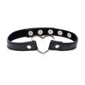 XR Brands Choker Heart Czarny, serce chromowane, pasek wegański