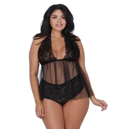 Dreamgirl Babydoll Plus Size retro koronka i siateczka czarna