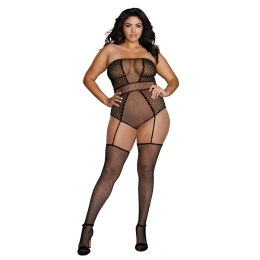 Dreamgirl Bodystocking Plus Size z geometrycznym wzorem i podwiązkami