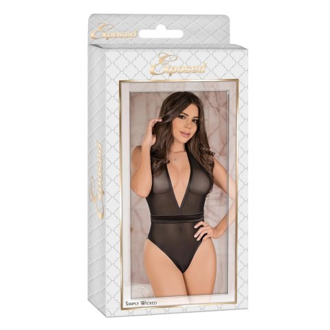 Magic Silk Exposed Body L/XL z głębokim dekoltem i satynowym paskiem