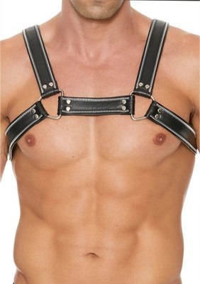 Ouch! Uprząż Chest Bulldog S/M, regulowana skora naturalna czarna