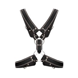 Ouch! Uprząż skorzana L/XL z serii Z, stal nierdzewna, 4 O-ringi