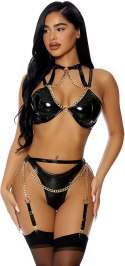 Forplay Link To Me L winylowy komplet bielizny z łańcuszkiem czarny