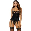 Forplay Peek XL Koszulka koronkowa z pasami do pończoch czarna
