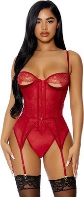 Forplay Peek XL koszulka koronkowa z siateczką i pasem do pończoch