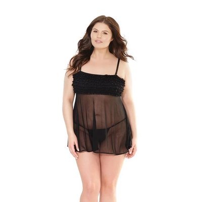 Coquette Babydoll Plus Size sukienka z falbanami czarna elegancka