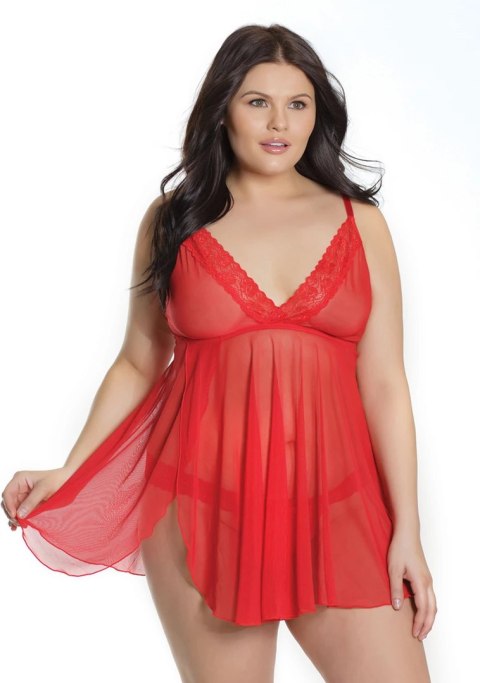 Coquette Babydoll Plus Size z Koronkową Lamowką i Stringami Czarny