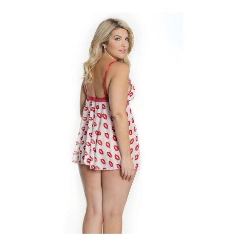 Coquette Babydoll Plus Size z ozdobnym nadrukiem i stringami