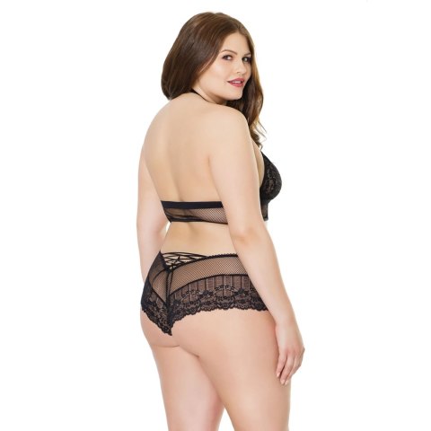 Coquette Top siateczkowy halter z koronką + spodenki sznurowane czarne