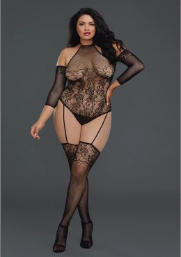 Dreamgirl Bodystocking Plus Size z koronką i siateczką czarna