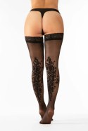 Christine Victorious pończochy samonośne czarne z kwiatowym wzorem 15 DEN