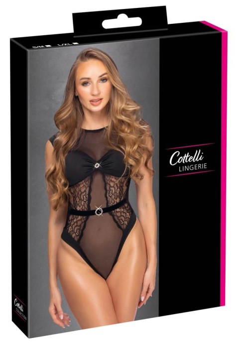 Cottelli Lingerie Body z Cyrkoniami S/M, koronka i mikrofibra, czarne