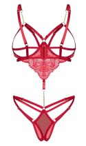 Obsessive Matildea Body L/XL czerwone, otwarty fason, koronka
