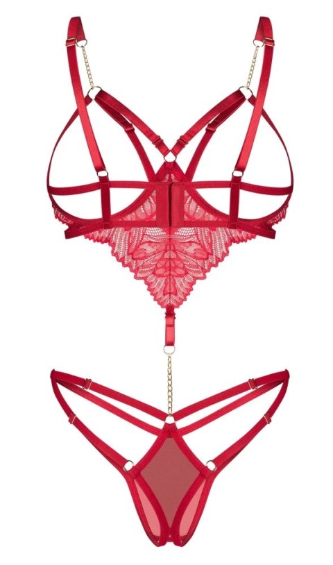 Obsessive Matildea Body L/XL czerwone, otwarty fason, koronka