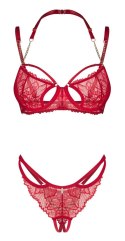 Obsessive Matildea komplet czerwony z koronką i łańcuszkami L/XL
