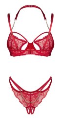 Obsessive Matildea komplet czerwony z koronką i łańcuszkami L/XL