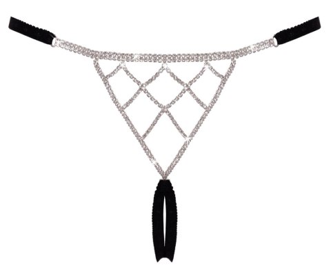 Cottelli LINGERIE String S-L z kryształkami, czarny, regulowany