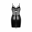 Obsessive Dominna Komplet Chemise & String Czarny Wetlook S/M