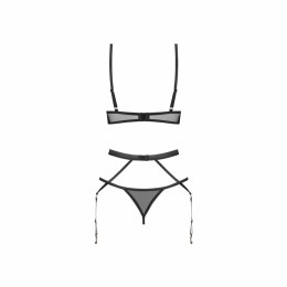 Obsessive Euridia czarny komplet bielizny 3-częściowy z pasem
