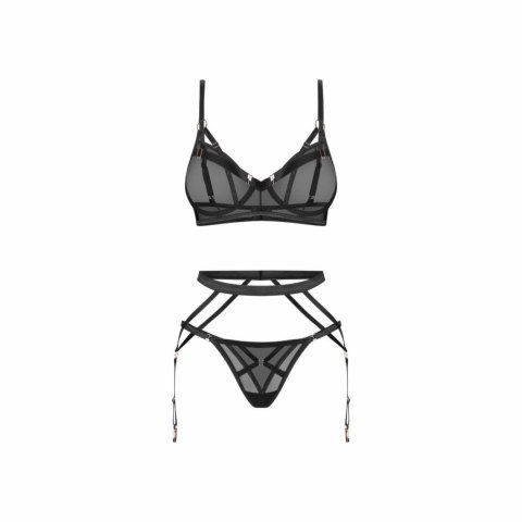 Obsessive Euridia czarny komplet bielizny 3-częściowy z pasem