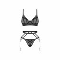 Obsessive Euridia komplet bielizny 3-częściowy czarny z pasem