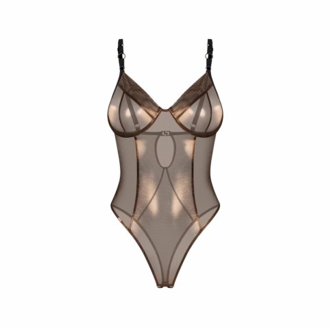 Obsessive Soranna Body damskie z siateczki, brązowe, otwarty krok