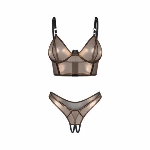 Obsessive Soranna brązowy gorset z paskami i stringami open, L/XL