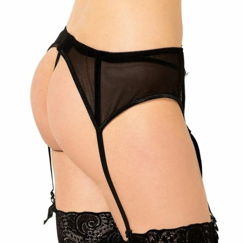 Queen Lingerie Stringi z koronkową podwiązką czarne S/M