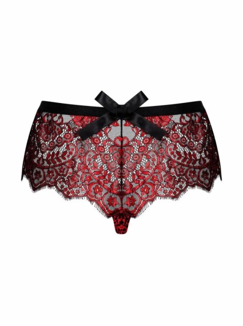 Redessia Koronkowe Figi Czerwono-Czarne z Dekoracyjną Kokardką L/XL