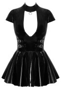 Black Level Vinyl Dress Ring L - czarna sukienka z połyskiem i ringiem, rozmiar L