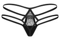 Obsessive Arrowel L/XL - Koronkowe stringi z podwojnym paskiem, czarne