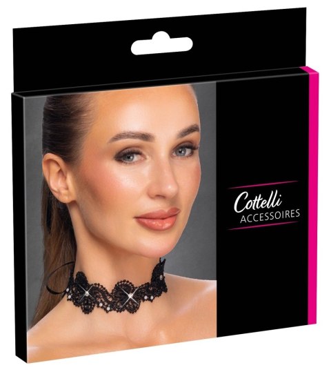 Cottelli Accessories Choker Black S-L z haftem i perełkami, regulowany