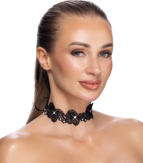 Cottelli Accessories Choker Black S-L z haftem i perełkami, regulowany