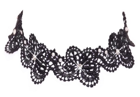 Cottelli Accessories Choker Black S-L z haftem i perełkami, regulowany