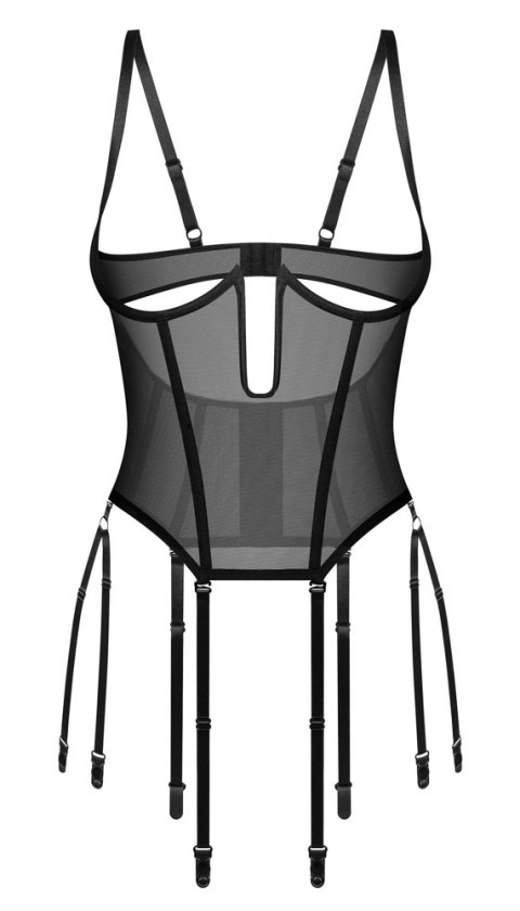 Obsessive Euphori Corset L/XL czarny transparentny model z fiszbinami