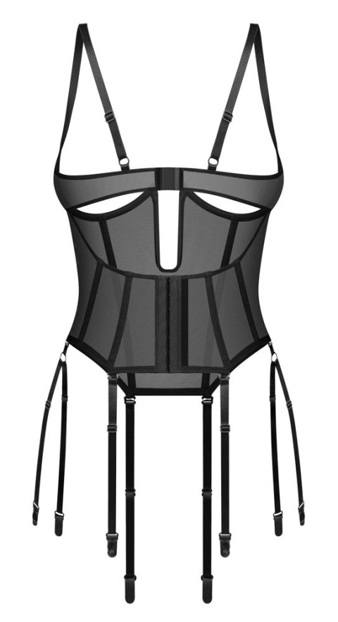 Obsessive Euphori Corset L/XL czarny transparentny model z fiszbinami