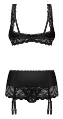 Obsessive Lecille komplet bielizny 3-częściowy L/XL czarny z koronką