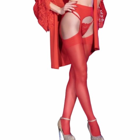 Chilirose CR 4312 Pończochy z pasem czerwone S/M, lycra 30 den