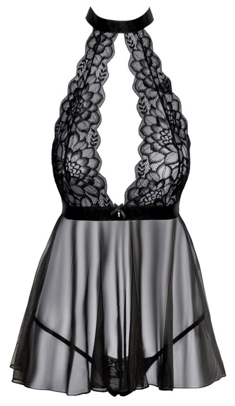 Kissable Babydoll Black L/XL z Koronką i Satyną, Komplet 2-częściowy