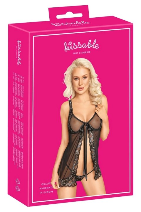 Kissable Babydoll & String L/XL - Delikatna koronka i satynowa kokarda