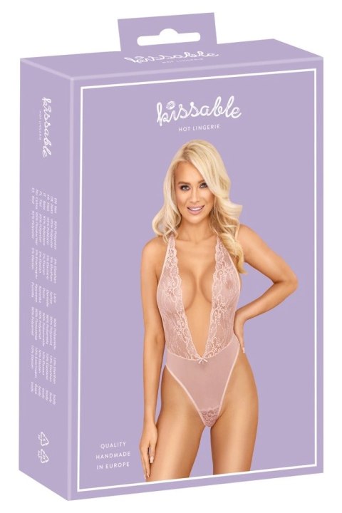 Kissable Body Pink S/M - Delikatna koronka, regulowane ramiączka